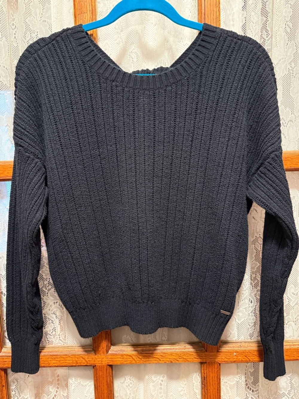 NWOT Hollister Women's Black Ribbed Knit Sweater With Open Back